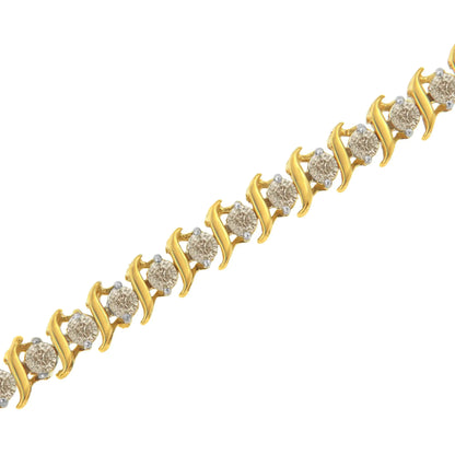 Pulsera de eslabones en forma de S de plata esterlina bañada en oro amarillo de 10 quilates de 2 micras (2 cts, color JK, claridad I2-I3)