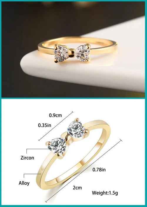 Heart-Shaped Zircon Bow Gold Ring