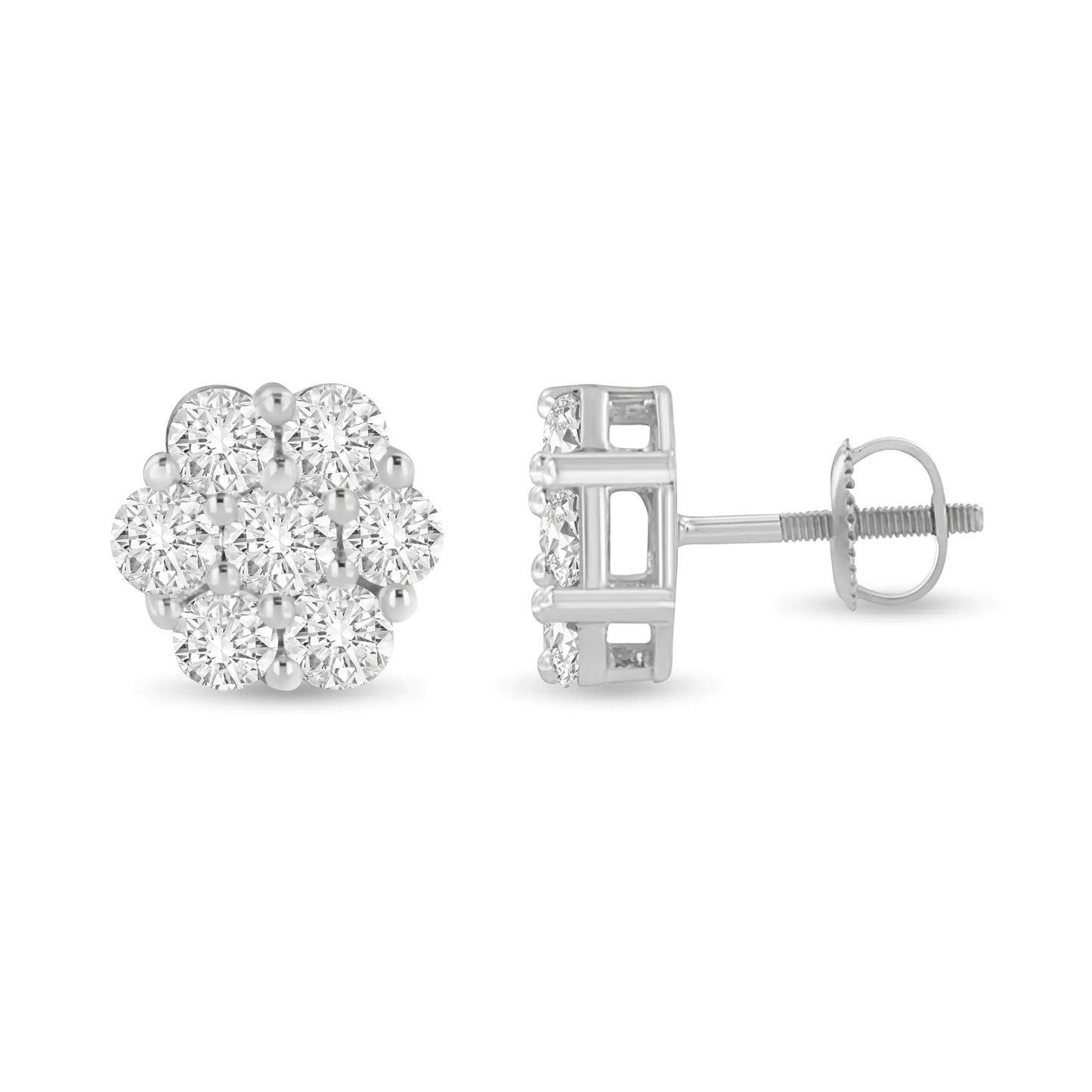 Aretes de oro blanco de 14 quilates con diamantes de talla redonda de 3 quilates engastados en garras y diseño floral (color IJ, claridad SI1-SI2)