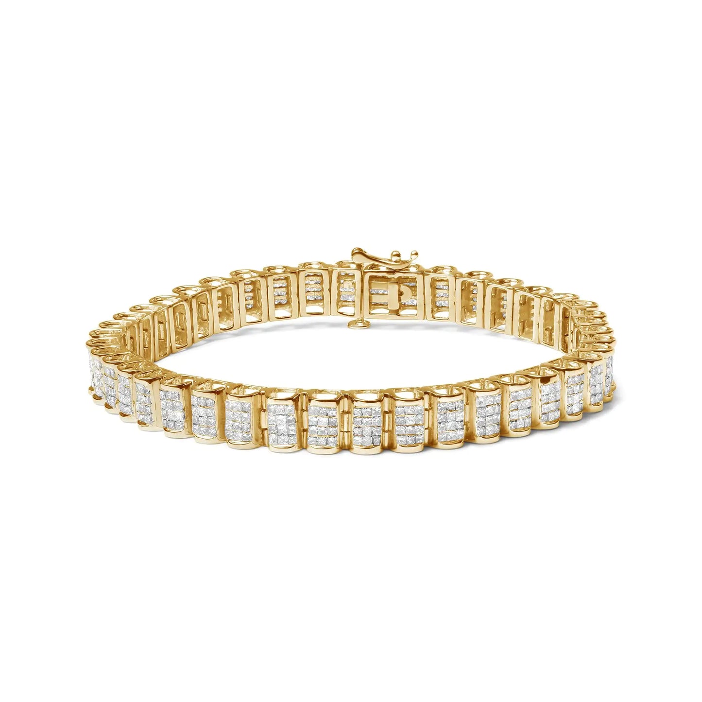 Pulsera de tenis de oro de 14 quilates con diamantes blancos de talla princesa cuadrada de 5,00 quilates y eslabones invisibles rectangulares (color HI, claridad SI2-I1) - 7,25 pulgadas