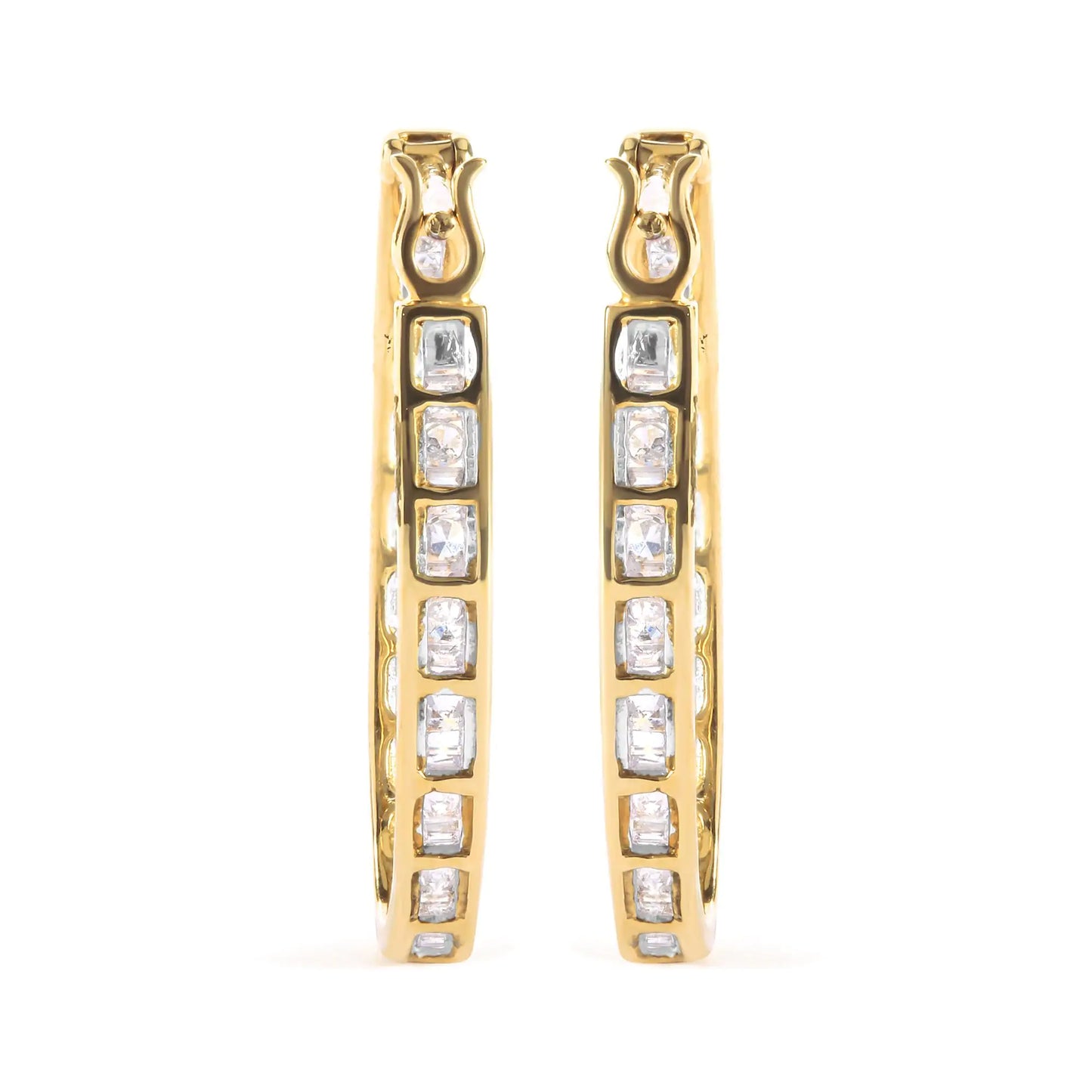 Aros en forma de U con diamantes de talla baguette y redondos de 1,00 ct en oro amarillo de 10 quilates (color HI, claridad SI2-I1)