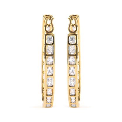 10K Yellow Gold 1.00 Cttw Round and Baguette-Cut Diamond U-Hoop Earrings (H-I Color, SI2-I1 Clarity)