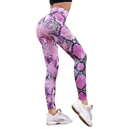 Leggings fruncidos de cintura alta con estampado de serpiente