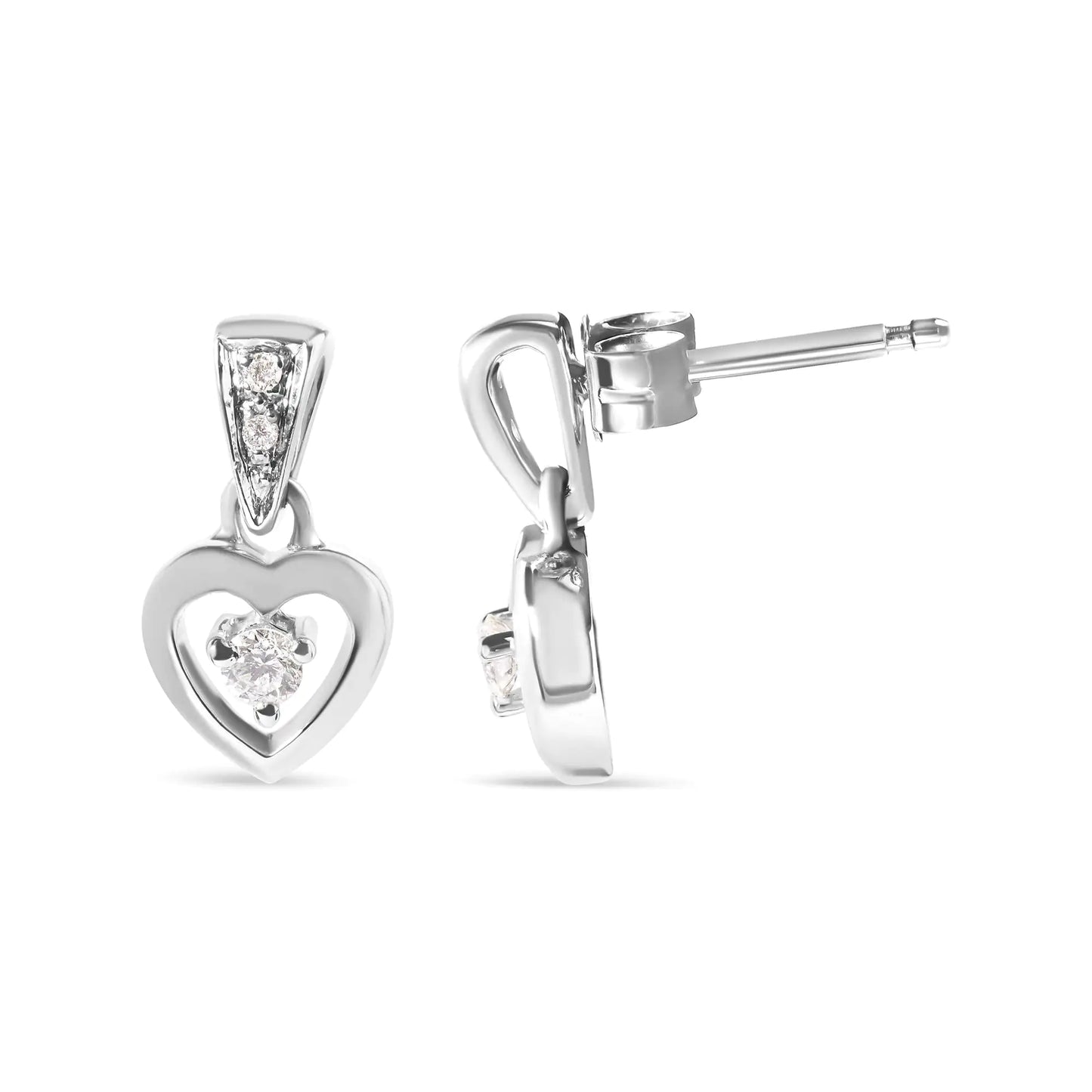 Aretes colgantes de corazón con diamantes de 1/6 ct en oro blanco de 14 quilates (HI, SI2-I1)