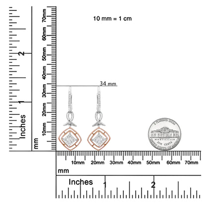 14K hvitt og rosegull 1/2 Cttw runde og prinsesseslipte diamanter gjennombrudd Marquise Ribbon Dingle øredobber (GH farge, SI2-I1 klarhet)