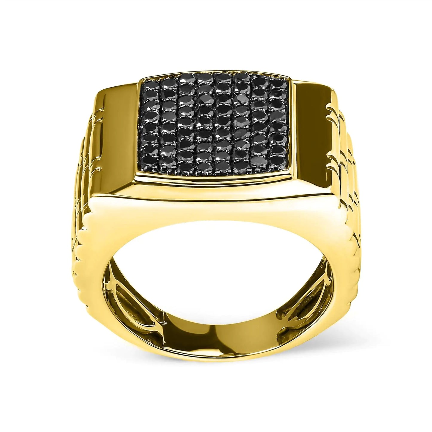 10K Yellow Gold 1 1/4 Cttw Black Diamond Cluster Gent's Band Ring (Treated Black Color, I2-I3 Clarity)