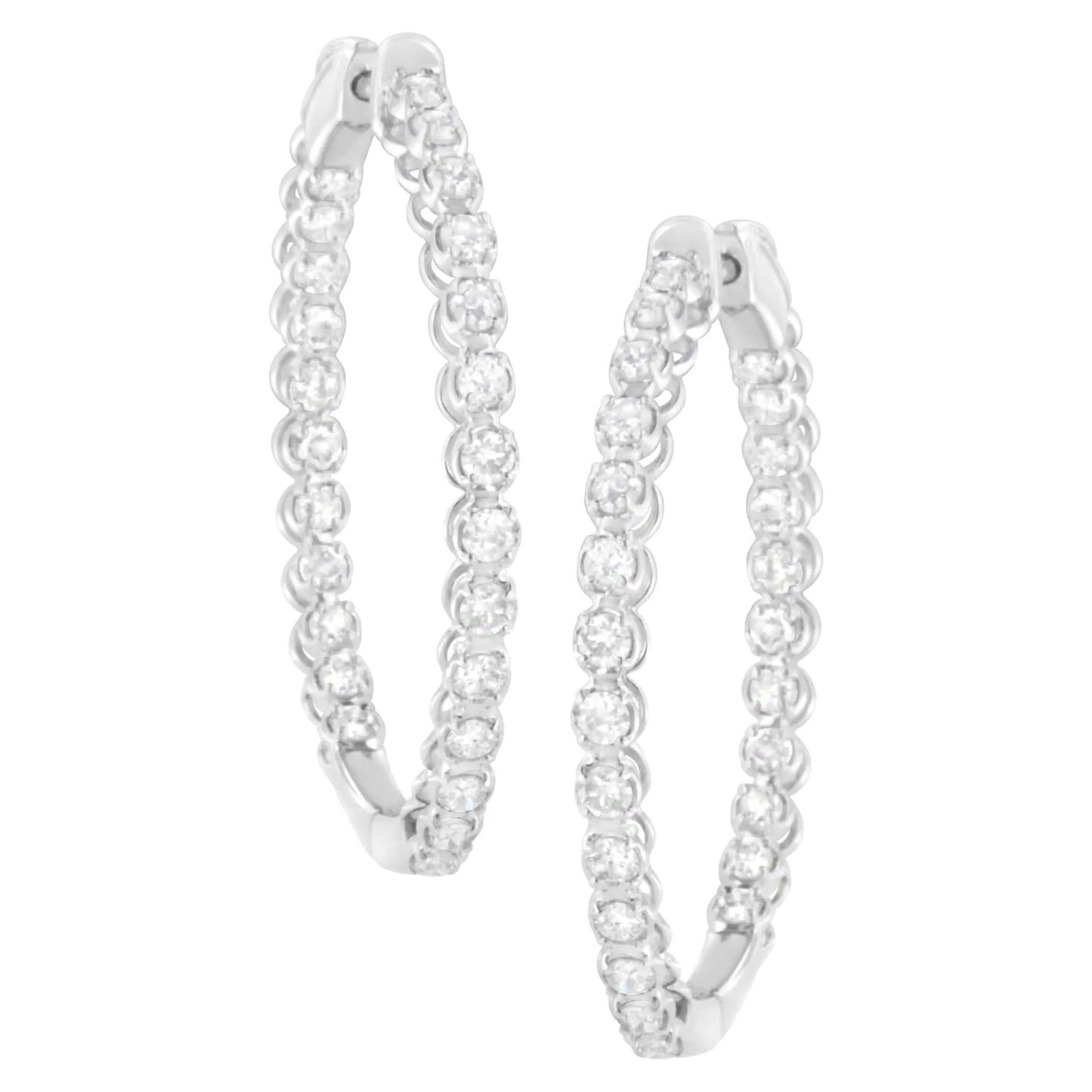 14K White Gold 2 cttw Diamond Hoop Earrings (I-J Clarity, I1-I2 Color)