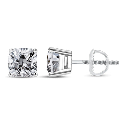 14K White Gold 1 1/2 Cttw Clarity Enhanced Princess Cut Diamond Solitaire Stud Earrings (I-J Color, I1-I2 Clarity)