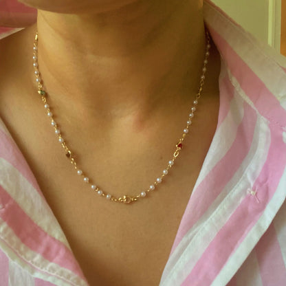 Precious Mini Heart Pearl Chain Halskjede