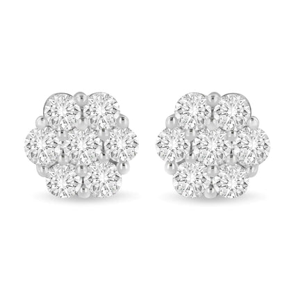 Aretes de oro blanco de 14 quilates con diamantes de talla redonda de 3 quilates engastados en garras y diseño floral (color IJ, claridad SI1-SI2)