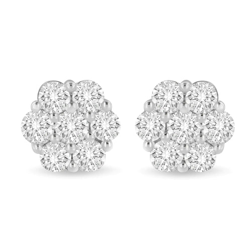 Aretes de oro blanco de 14 quilates con diamantes de talla redonda de 3 quilates engastados en garras y diseño floral (color IJ, claridad SI1-SI2)