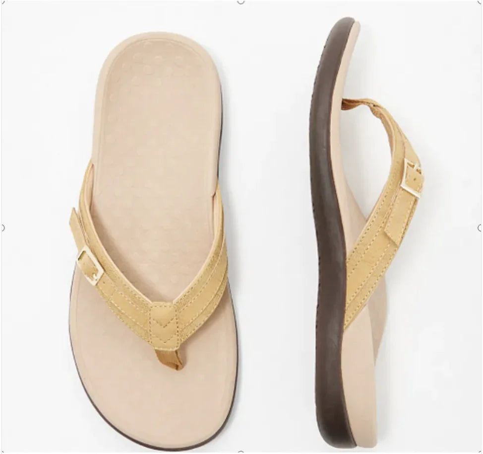 Women's Stylish Flat PU Metal Flip Flops for Home and Leisure