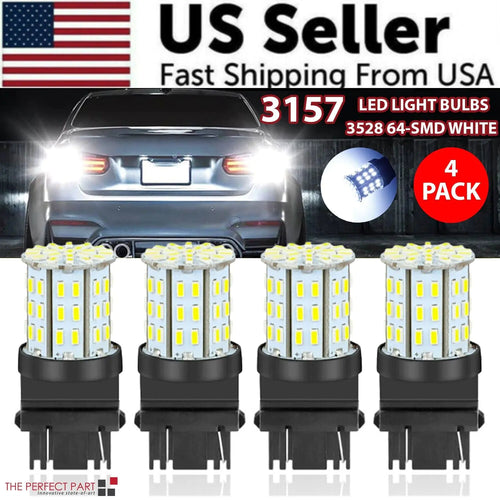 4X 3157 3156 64SMD LED Reverse Tail Brake Turn Signal DRL Light Bulb 6000K White