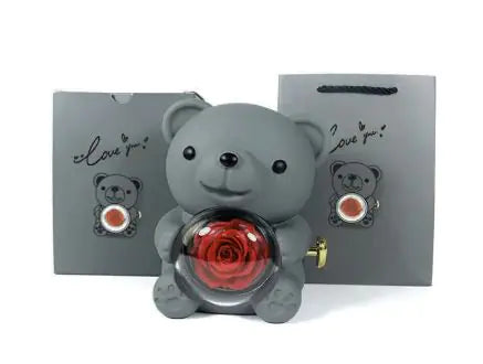 Caja de regalo con forma de oso giratorio y joyero con forma de rosa