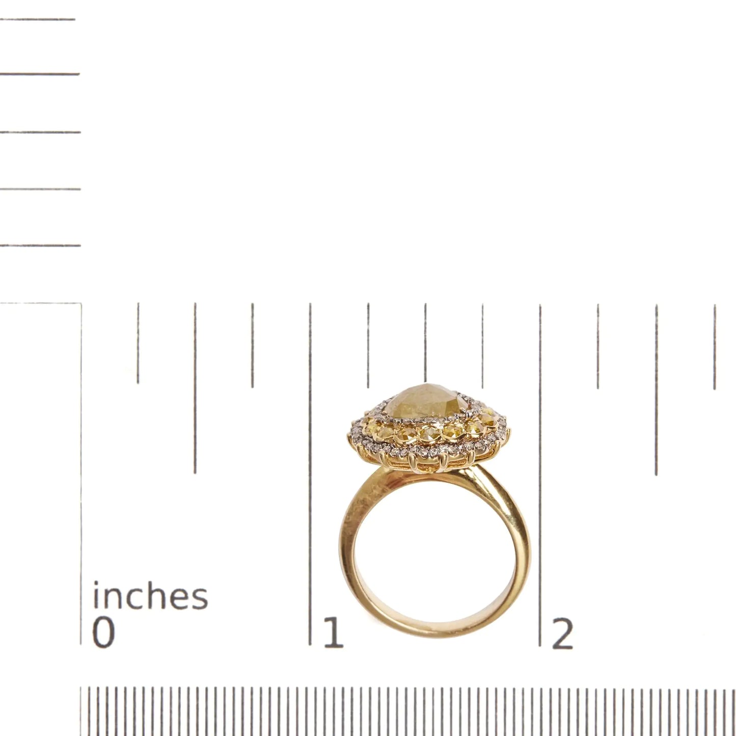 14K Yellow Gold 3.00 Cttw Yellow Rose Cut and White Diamond Halo Cocktail Ring (Yellow/I-J Color, I1-I2 Clarity) - Size 7