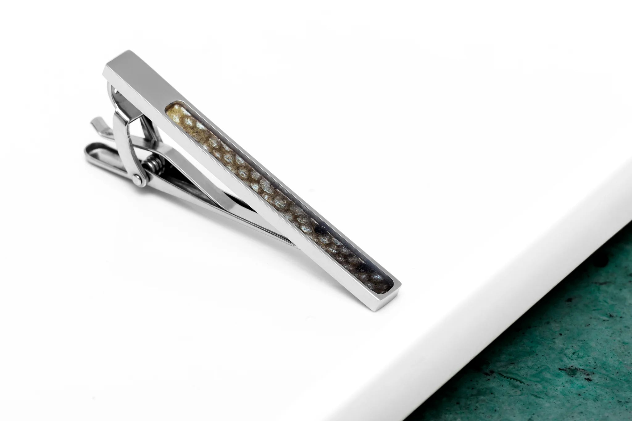 Fish Leather Tie Clip – Black-Spotted Leather
