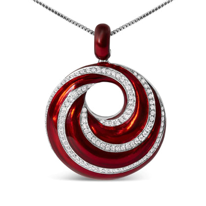 .925 Sterling Silver Red Enamel and 1/2 Diamond Endless Swirl Medallion 18" Pendant Necklace (F-G Color, VS1-VS2 Clarity)