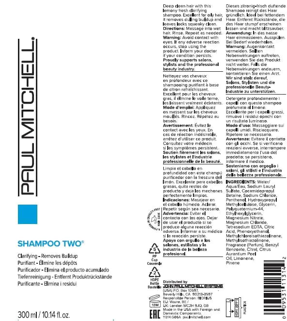 Champú Paul Mitchell Two, clarificante, elimina la acumulación, para todo tipo de cabello, especialmente cabello graso, 10,14 fl. oz.