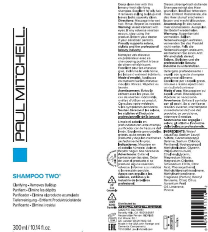 Champú Paul Mitchell Two, clarificante, elimina la acumulación, para todo tipo de cabello, especialmente cabello graso, 10,14 fl. oz.