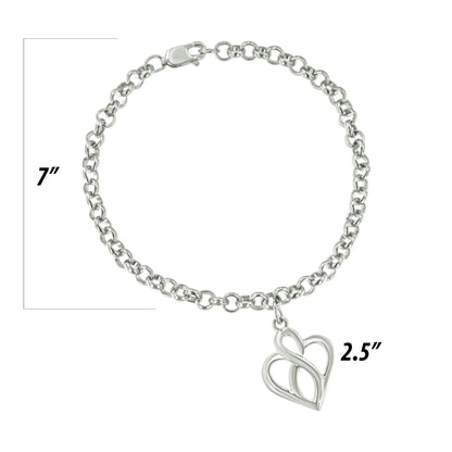 Pulsera de plata de ley 925 con dije de corazón abierto y cadena infinita vertical central - Talla 18 cm