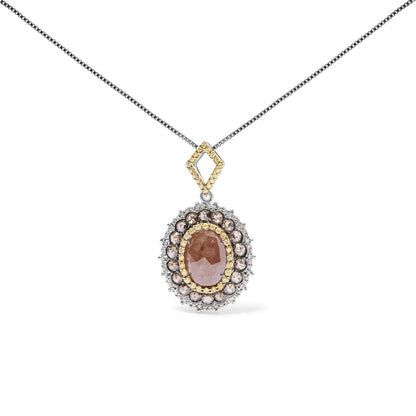 14K White Gold 3.00 Cttw Rose Cut Fancy Colored Diamond Triple Halo 18" Inch Pendant Necklace (Fancy Color, I2-I3 Clarity)