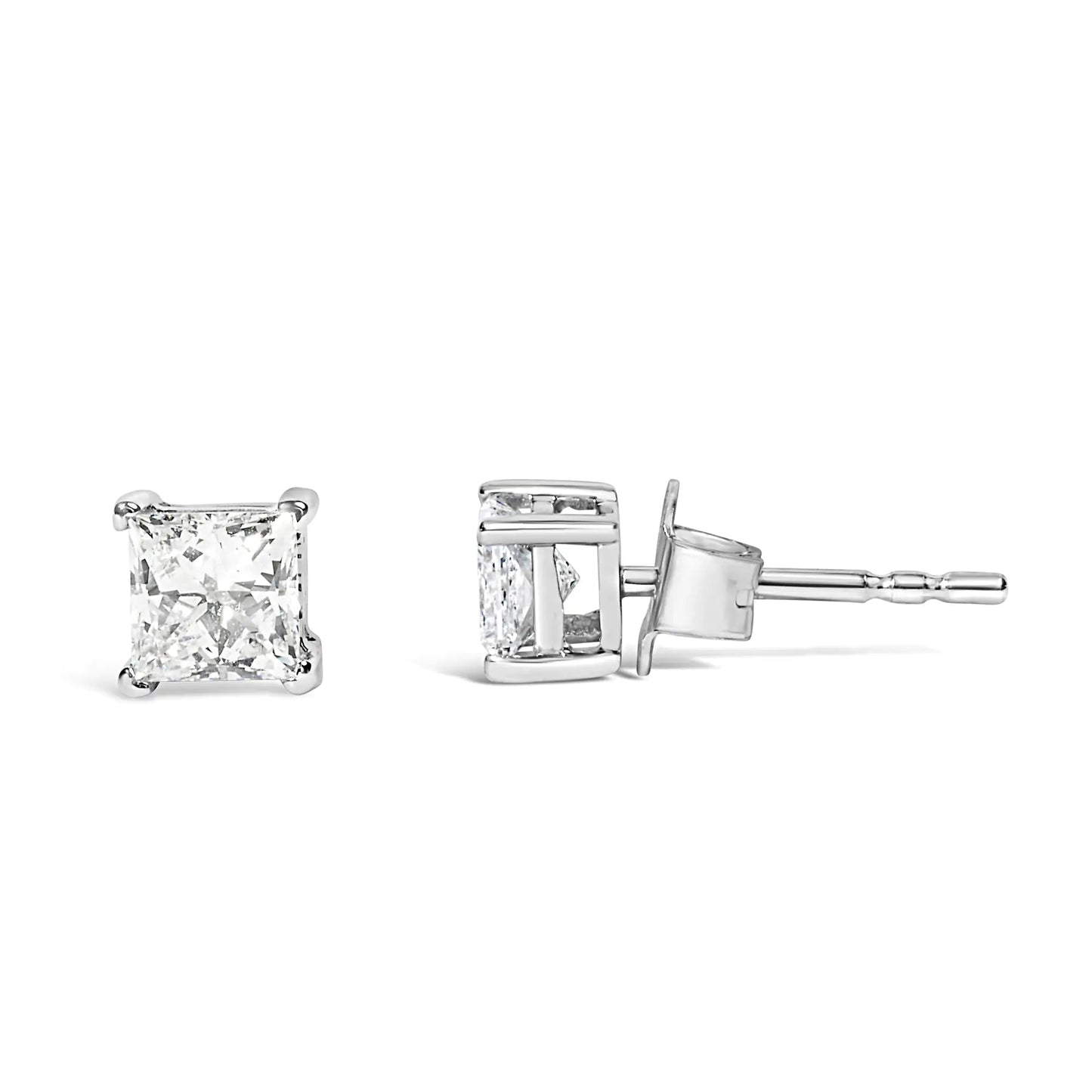 14K Weißgold 3/8 Karat Laborgezüchtete Princess-Cut Diamant Solitär Ohrstecker mit 4-Krappenfassung (VS1-VS2 Reinheit, FG Farbe)