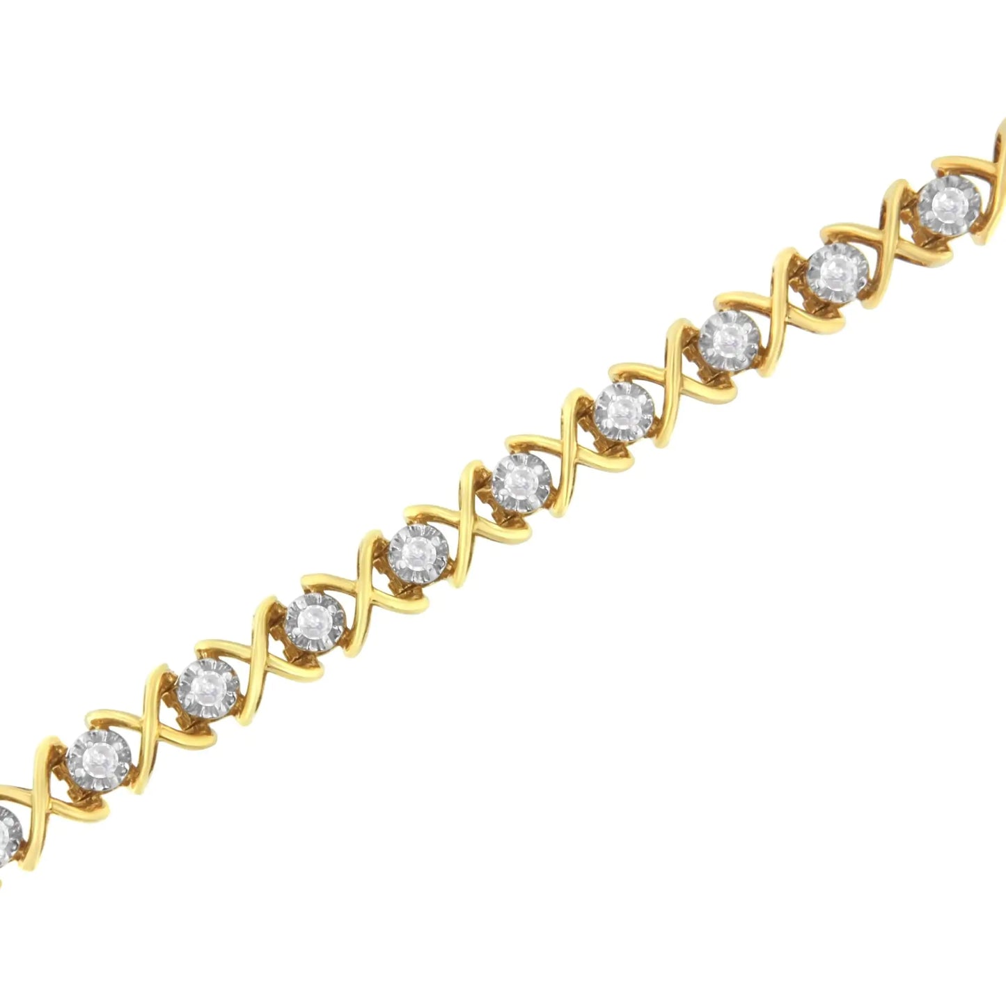 Pulsera de eslabones de diamantes de 1 ct con baño de oro amarillo de 10 quilates (claridad JK, color I1-I2) - Talla 7"