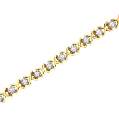 10K Yellow Gold Plated Sterling Silver 1 cttw Diamond Link Bracelet (J-K Clarity, I1-I2 Color) - Size 7"