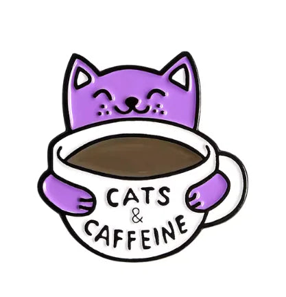 Cat & Coffee Enamel Pin Set