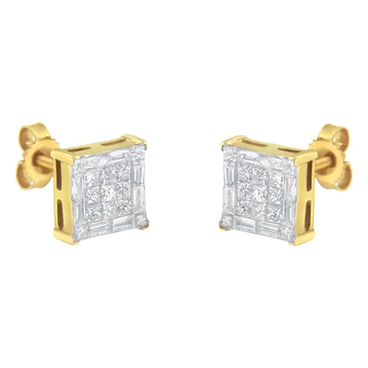 Aretes de diamantes en oro amarillo de 10 quilates (1 ct, color IJ, claridad SI2-I1)