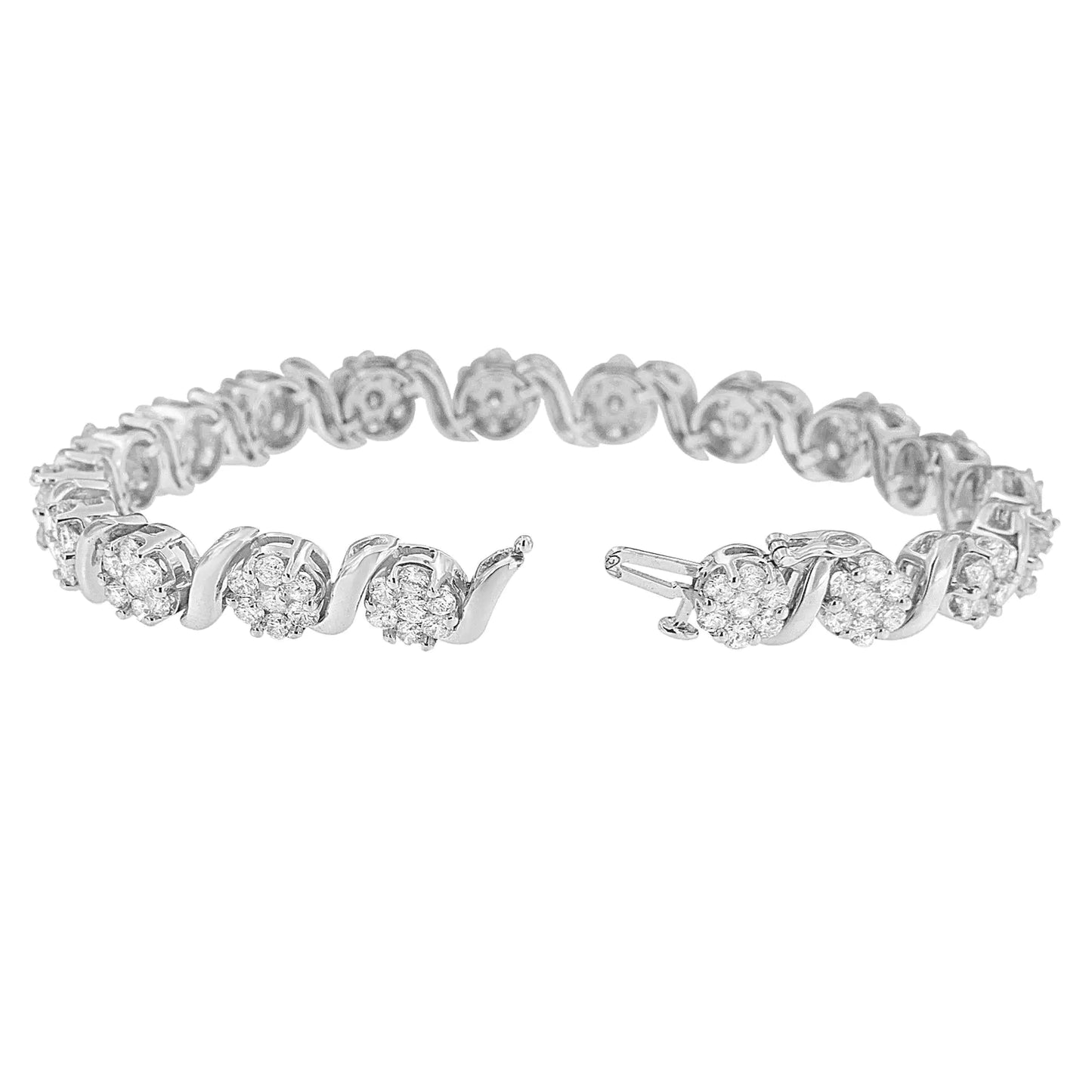 14K hvitt gull 7 3/8 Cttw Rund Brilliant Diamond Floral Cluster og S Link-armbånd (HI Color, SI2-I1 Clarity) - 7" tommer