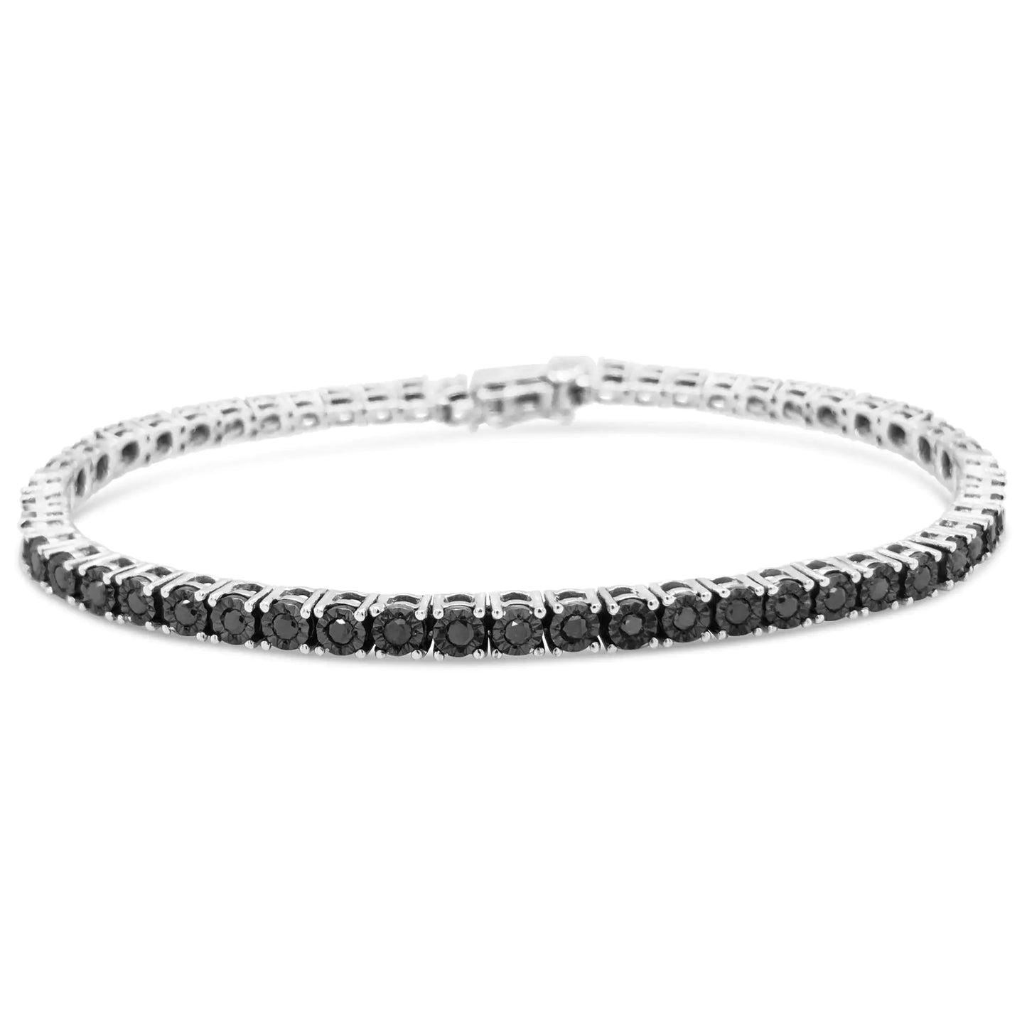 Pulsera de tenis de plata de ley 925 de 1,0 ct con diamantes negros redondos engastados en plata de ley (color negro, claridad I3) - 7,25"