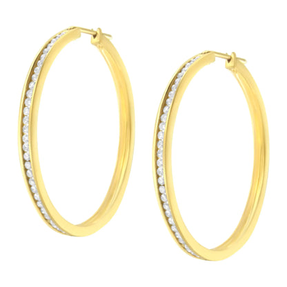 Aros de oro amarillo de 10 quilates con diamantes engastados en canal de 1 ct (claridad IJ, color I1-I2)