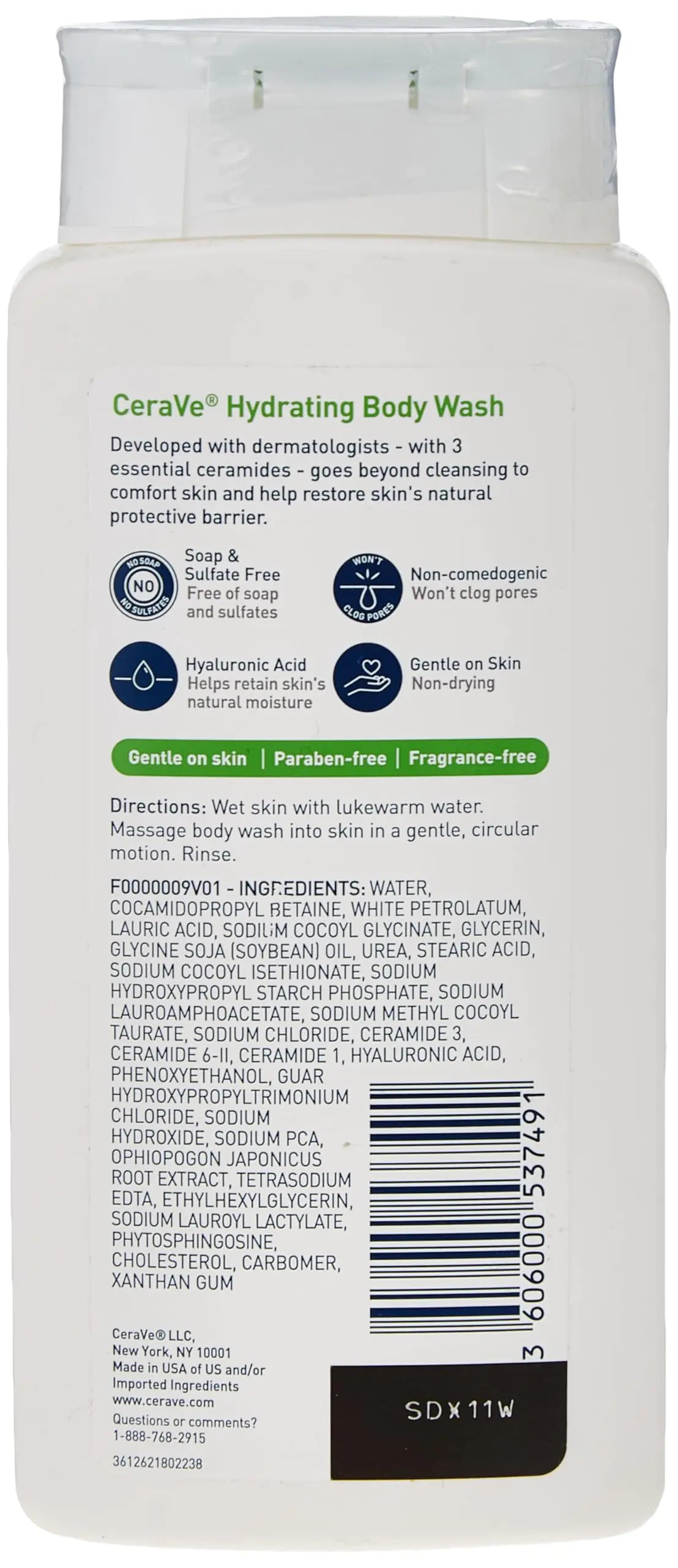 Gel de ducha CeraVe para piel seca | Gel de ducha hidratante con ácido hialurónico y ceramidas | Sin parabenos, sulfatos ni fragancias | 283 ml