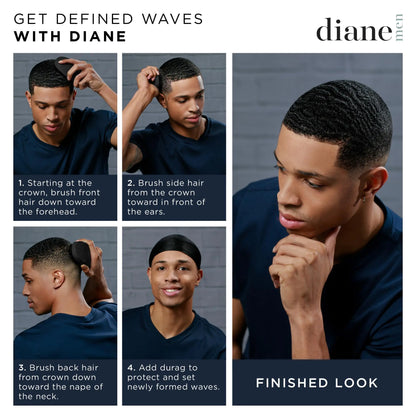 Diane Boar Bristle Brush for Men and Women - Fine to Medium Hair Styling, Wave Styles, Smoothing, Soft Scalp, Club Handle