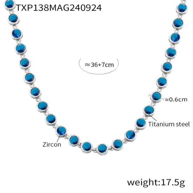 Titanium Steel Zircon Color Mix Bracelet & Necklace Set