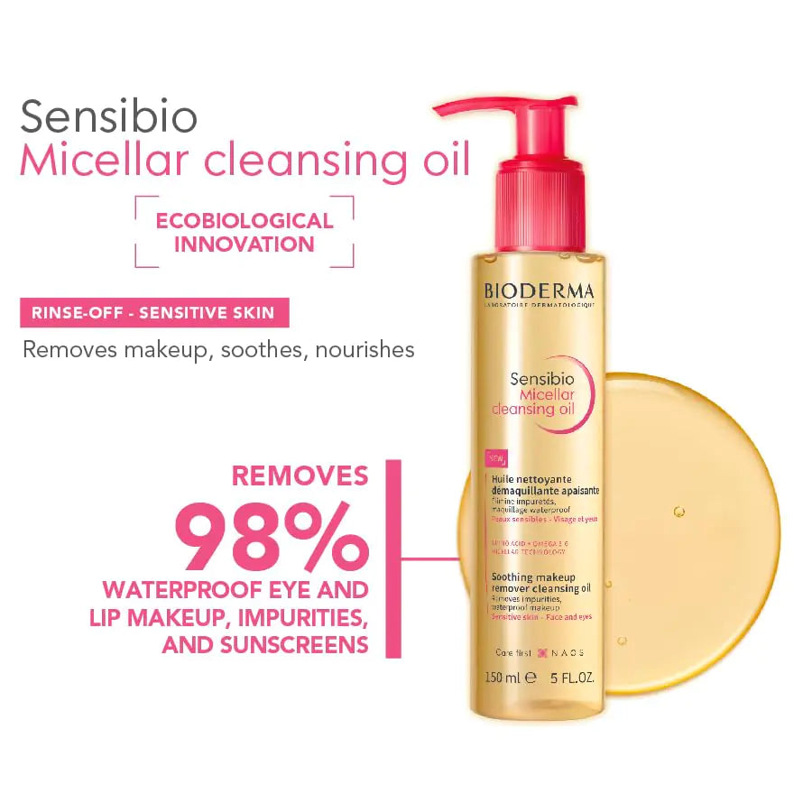 Bioderma Sensibio Micellar Cleansing Oil, 1st Ecobiological Micellar Oil Formula Cleanser som dyptrenser, beroliger og gir næring til huden med olje-til-melk-tekstur, parfymefri og skånsom mot huden