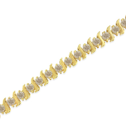 Pulsera clásica de eslabones "S" con diamantes de talla redonda de 6,0 cts, bañada en oro amarillo de 14 quilates (plata de ley .925), color JK, claridad I1-I2 - 19 cm