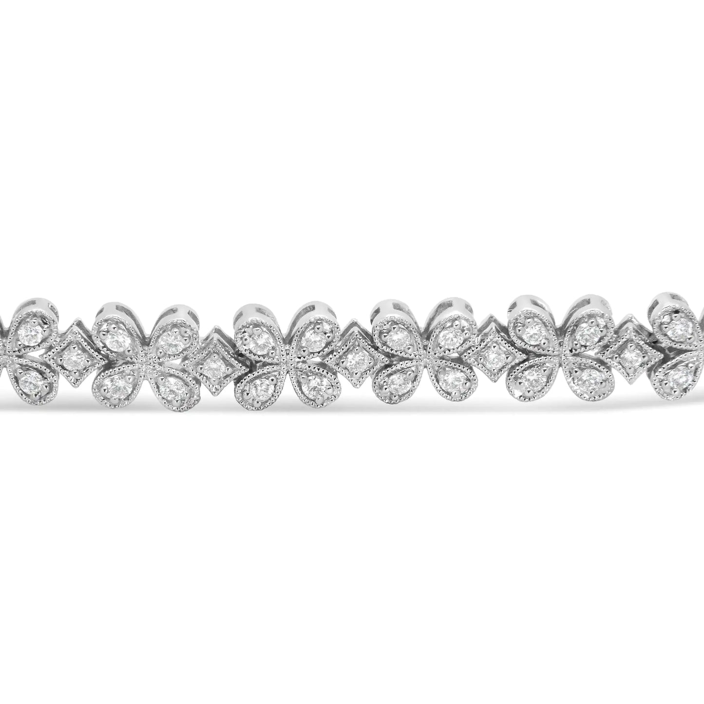 14K White Gold 1 1/2 Cttw Round Diamond Floral Clover-Shaped Link Bracelet (H-I Color, SI1-SI2 Clarity) - Size 7"