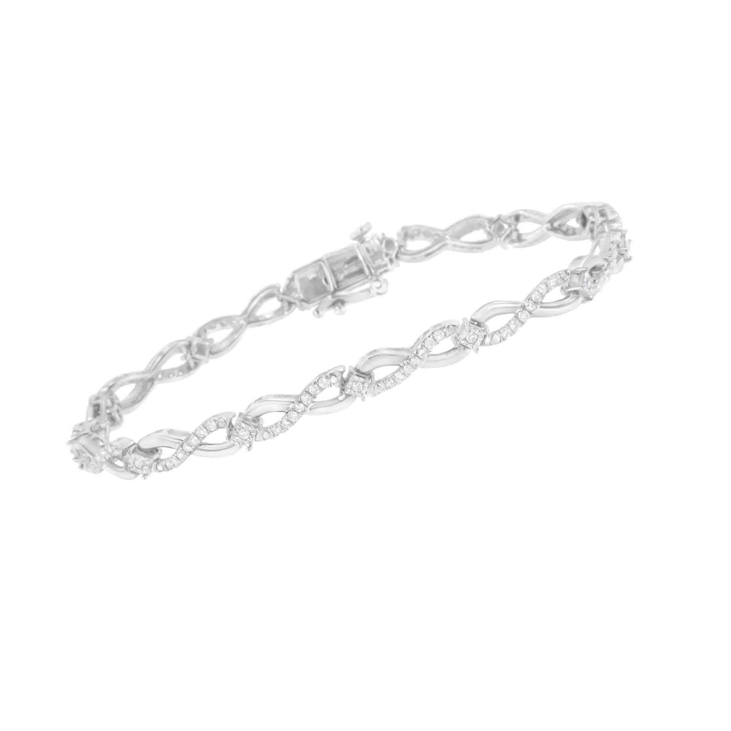 Pulsera de eslabones infinitos con diamantes engastados en garras de 1,0 ct en plata de ley 925 (color IJ, claridad I2-I3) - 7,25"