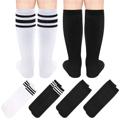 4 pares de calcetines de fútbol para niños, calcetines de fútbol para bebés, calcetines de fútbol para niñas y niños, calcetines hasta la rodilla para niños pequeños, calcetines de tubo para niños pequeños de 3 a 6 años, negro, negro/blanco, blanco/negro