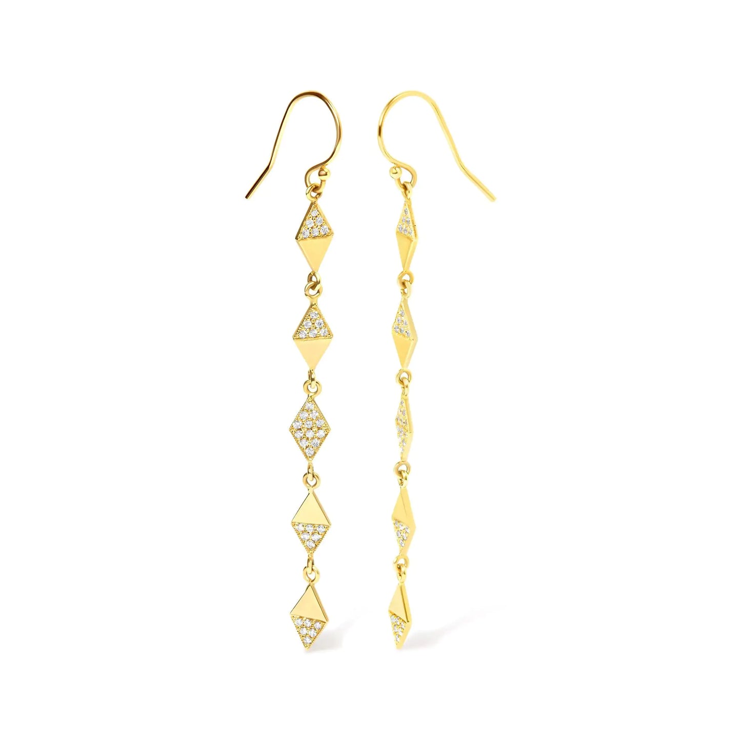 Aretes colgantes con forma de cometa de oro amarillo de 14 quilates con diamantes de 1/3 quilates (color HI, claridad SI2-I1)