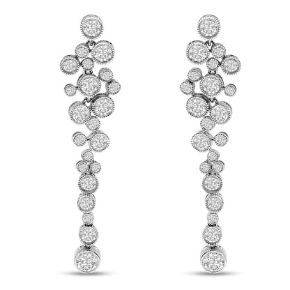 18K White Gold 3.15 Cttw Round Diamond Waterfall Drop Dangle Stud Earrings (H-I Color, VS1-VS2 Clarity)