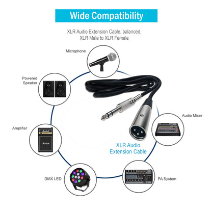 XLR 3 针公头至 1/4 英寸插头 TS 麦克风单声道线缆非平衡屏蔽音频