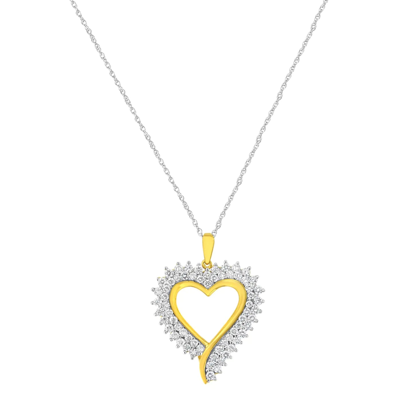 Collar con colgante de corazón de diamantes cultivados en laboratorio de 2 1/5 cts en plata de ley bañada en oro amarillo de 10 k (color FG, claridad VS2-SI1)