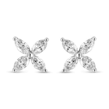 Aretes de oro blanco de 14 quilates con 1,0 ct de diamantes marquesa cultivados en laboratorio y 8 piedras con diseño floral (color FG, claridad VS2-SI1)