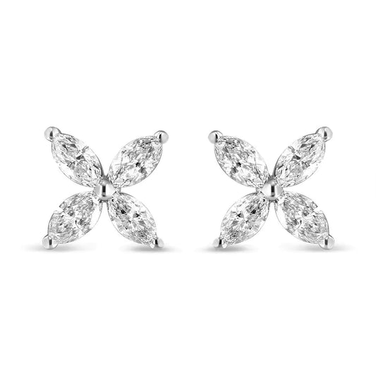 Aretes de oro blanco de 14 quilates con 1,0 ct de diamantes marquesa cultivados en laboratorio y 8 piedras con diseño floral (color FG, claridad VS2-SI1)