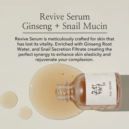 Beauty of Joseon Revive Snail Mucin Ginseng Serum Hydrating Peptide Facial Moisturizer Dark Spot Acne Scar Remover for sensitivt ansikt. Koreansk hudpleie for menn og kvinner, 30ml, 1fl. oz Snegle Serum Ansiktspleie