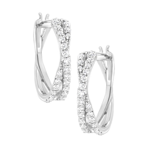 .925 Sterling Silver 3/4 cttw Lab Grown Diamond Cross Hoop Earring (F-G Color, VS2-SI1 Clarity)