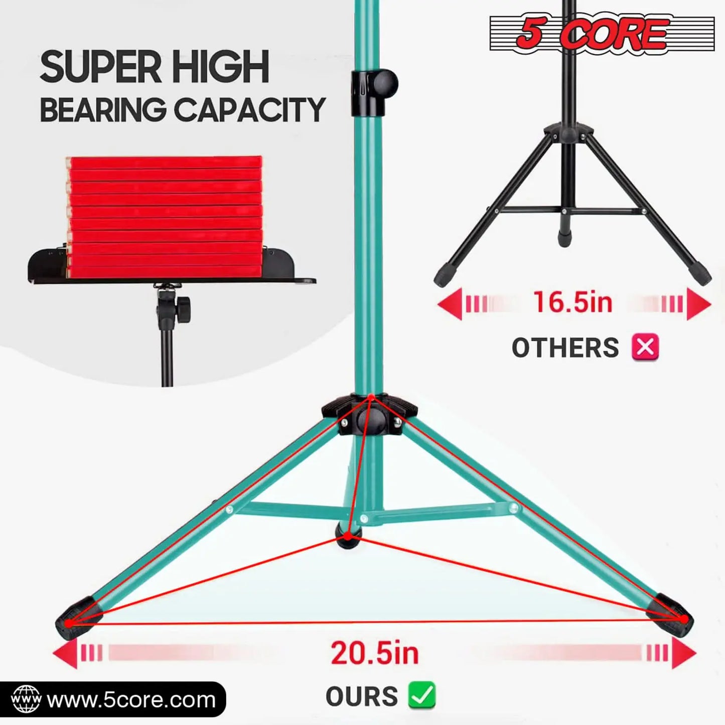 支持音乐 5Core para Partituras、Tripé Portátil Ajustável 和 Dobrável 